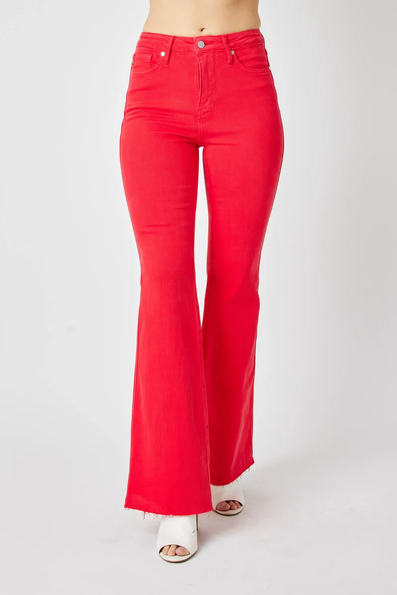 Judy Blue Full Size Hw Tummy Control Garment Dye Flare Jeans Plus Size