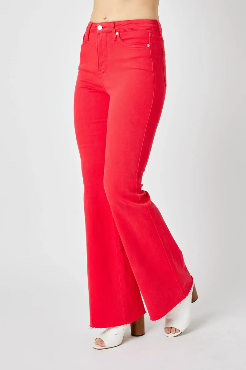 Judy Blue Full Size Hw Tummy Control Garment Dye Flare Jeans Plus Size