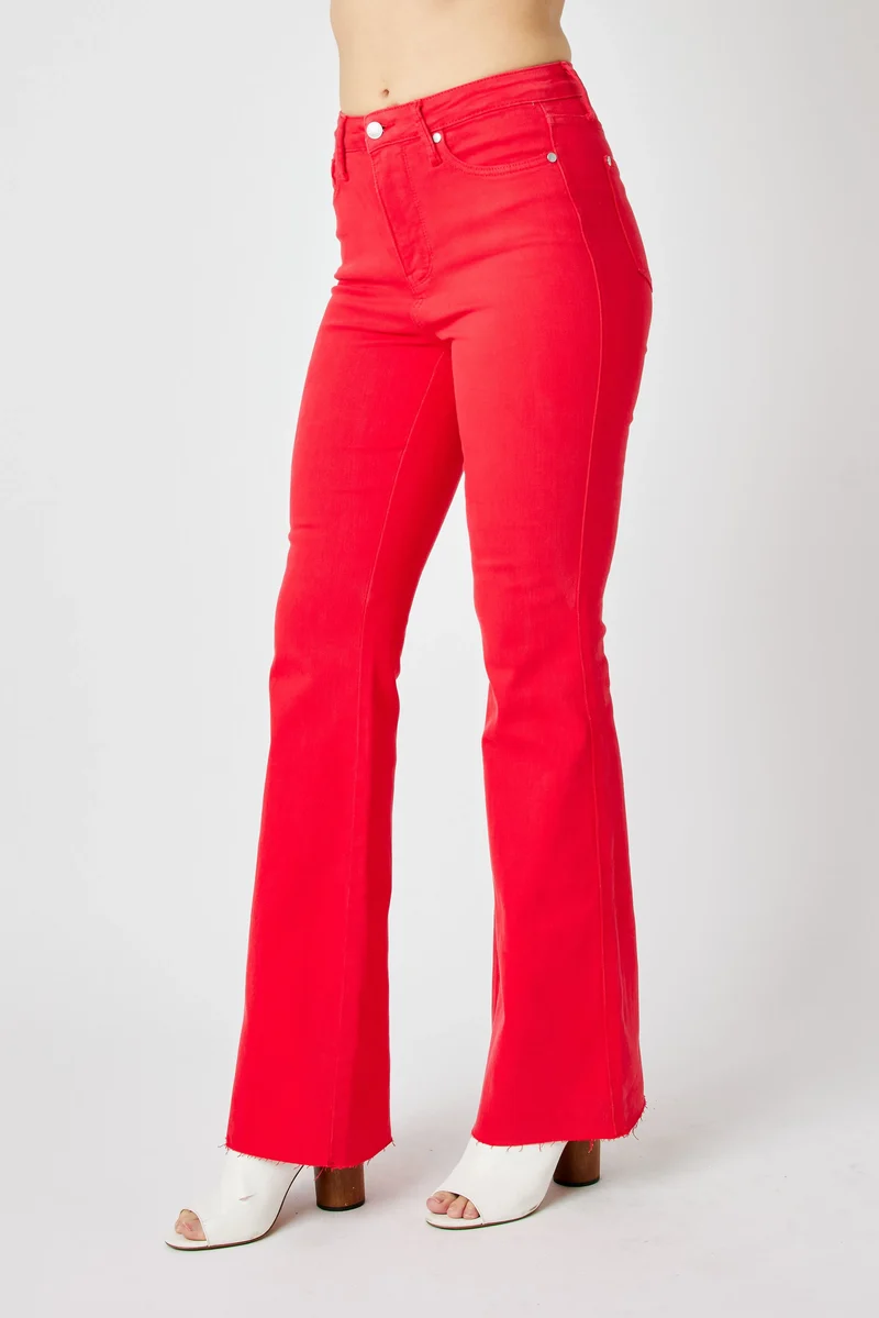 Judy Blue Full Size Hw Tummy Control Garment Dye Flare Jeans Plus Size