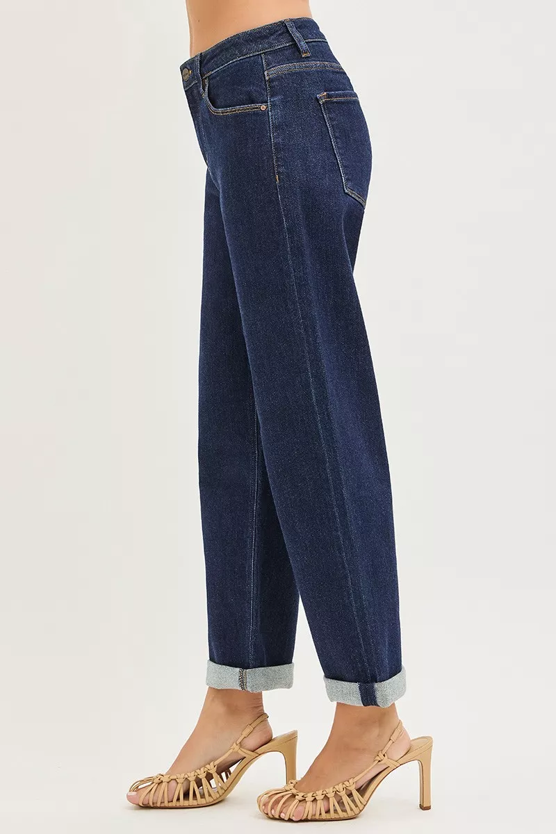 RISEN Slouchy cropped boyfriend jeans met omgeslagen zoom