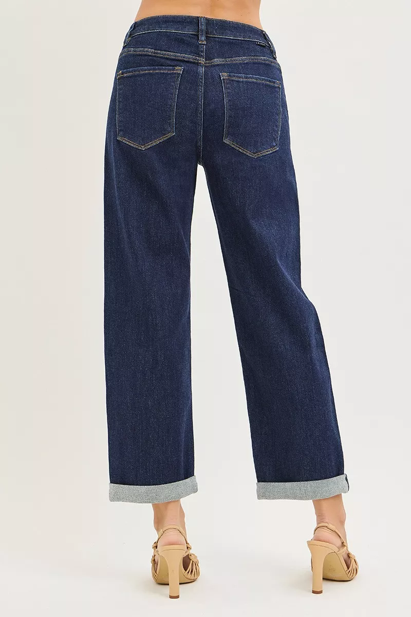 RISEN Slouchy cropped boyfriend jeans met omgeslagen zoom