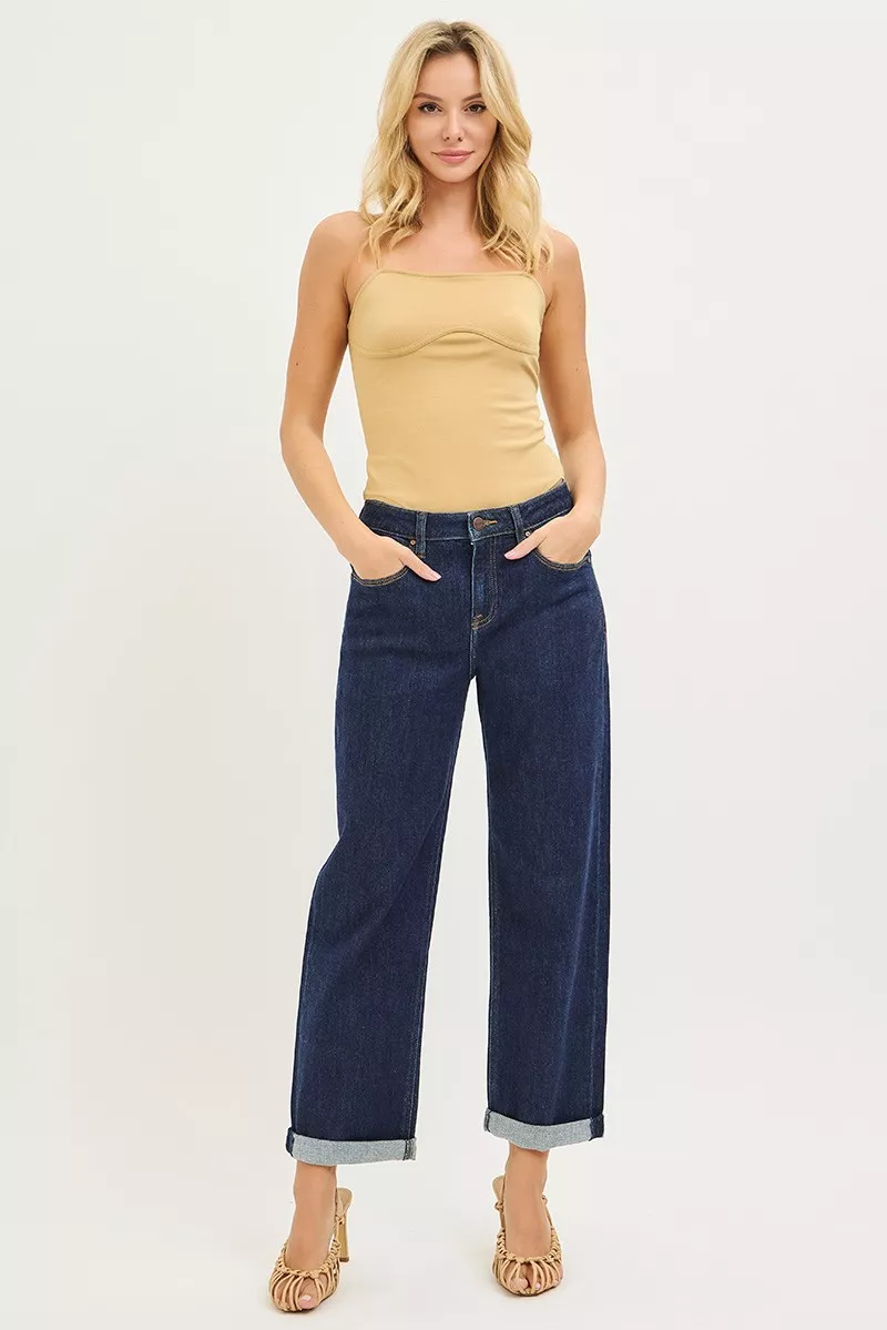 RISEN Slouchy cropped boyfriend jeans met omgeslagen zoom