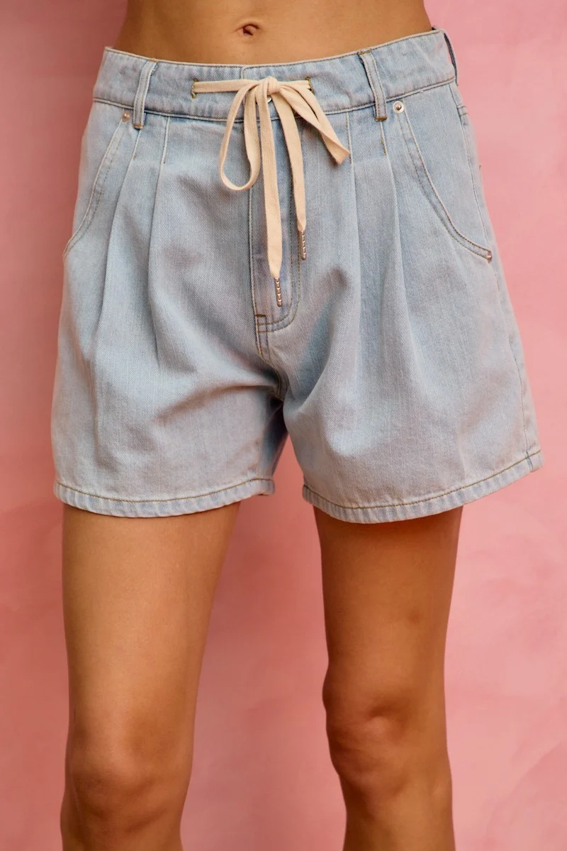 SO ME mid-rise denim shorts met katoenen trekkoord