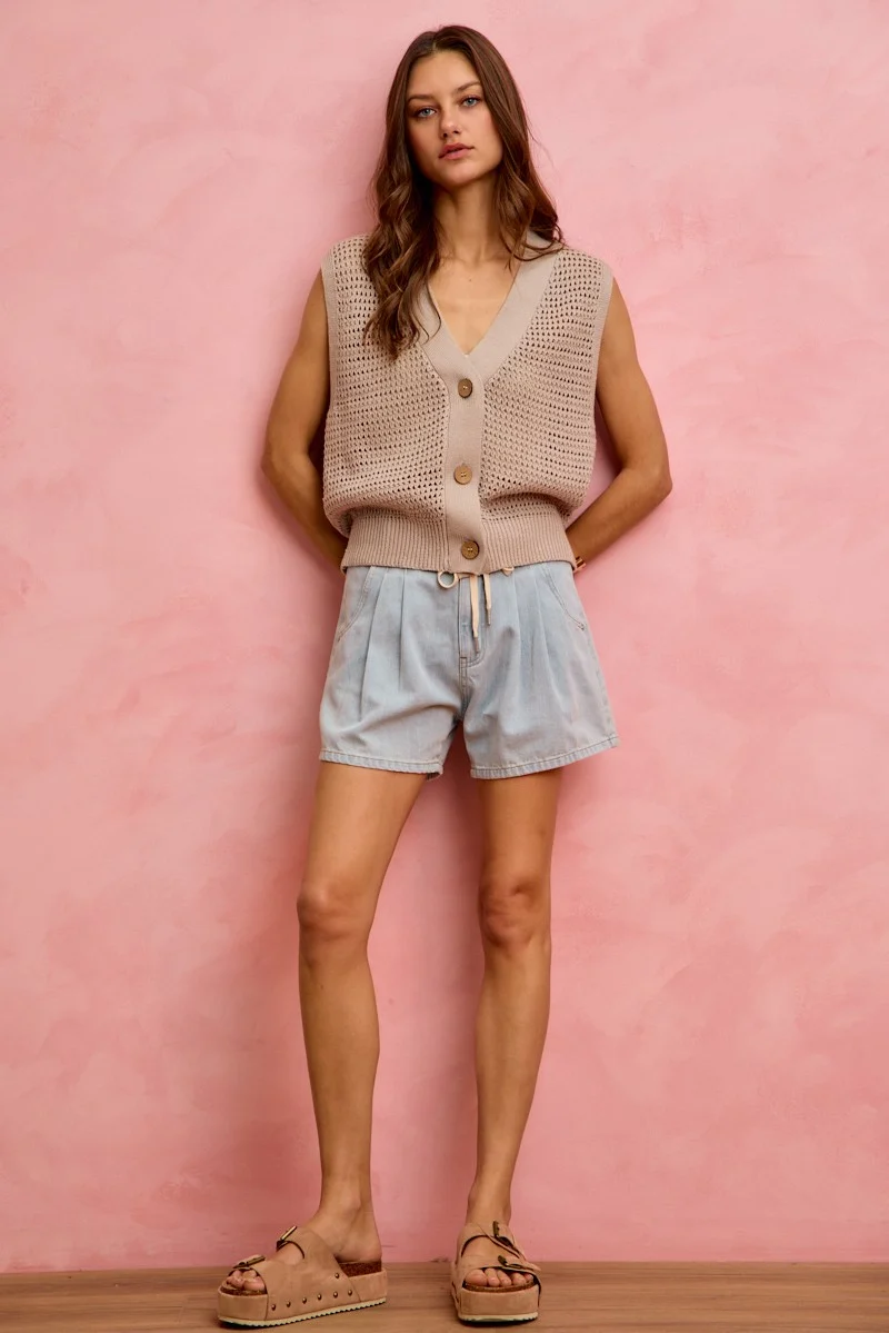SO ME mid-rise denim shorts met katoenen trekkoord