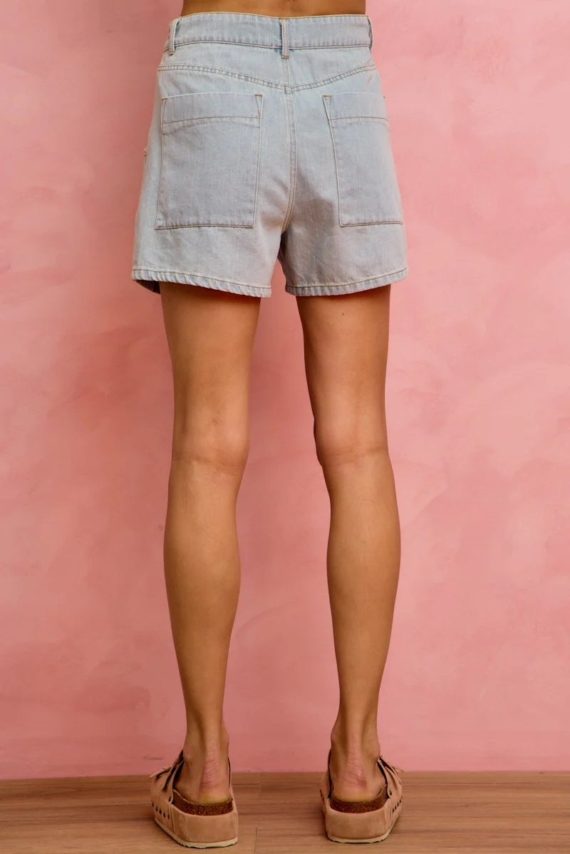 SO ME mid-rise denim shorts met katoenen trekkoord
