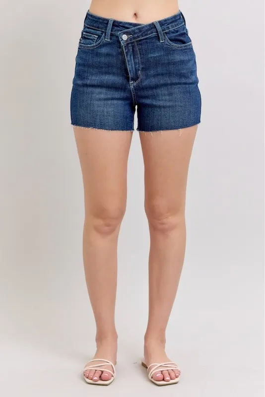 Judy Blue Full Size High Waist Criss-Cross Waistband Denim Shorts Plus Size