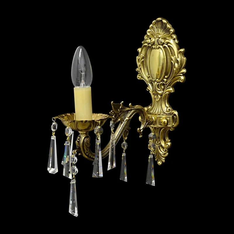 Casa Padrino Luxus Barock Kristall Wandleuchte Gold 12 x 20 x H. 32 cm - Prunkvolle Messing Wandleuchte mit böhmischem Kristallglas - Barock Möbel - Edel & Prunkvoll