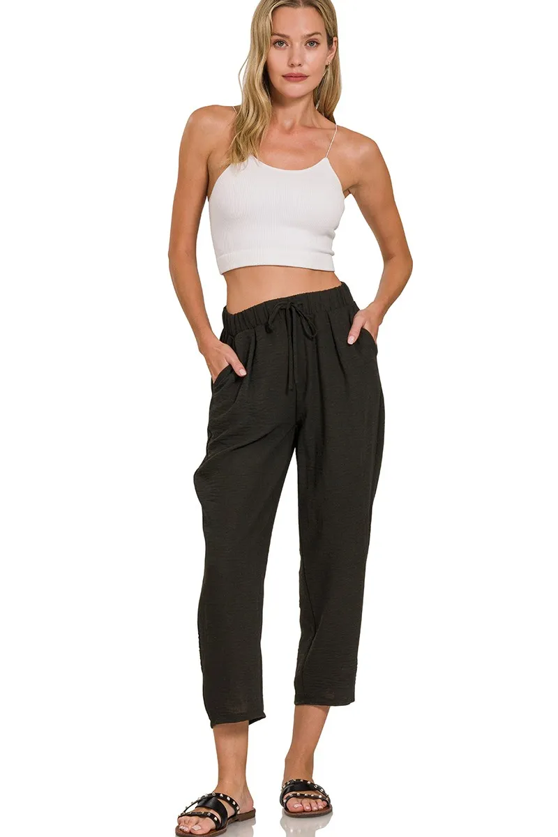 Zenana geweven crêpe broek met elastische tailleband