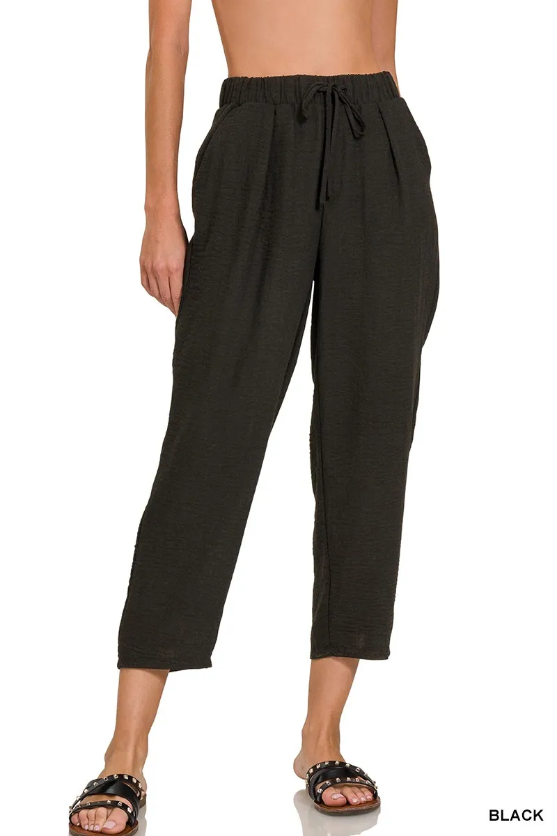 Zenana geweven crêpe broek met elastische tailleband