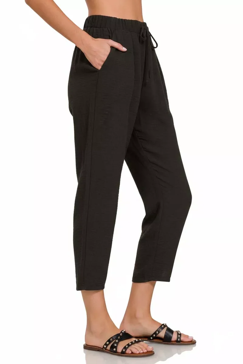 Zenana geweven crêpe broek met elastische tailleband