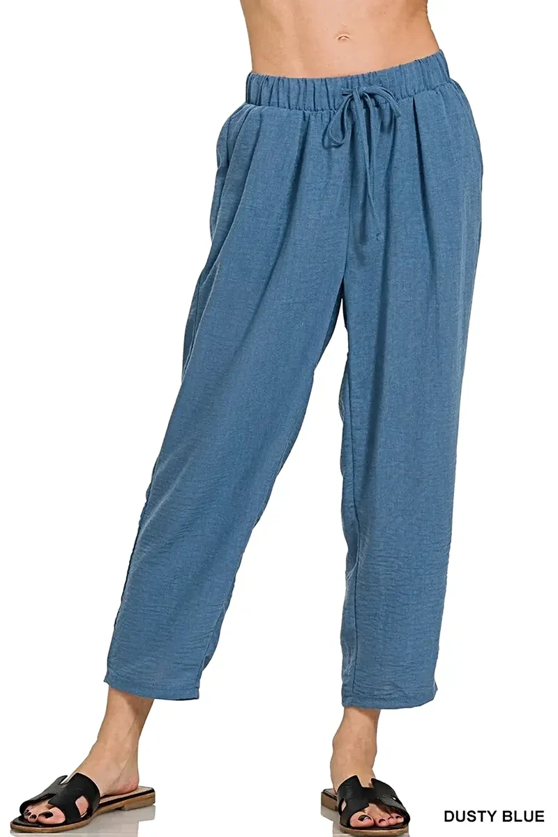 Zenana geweven crêpe broek met elastische tailleband