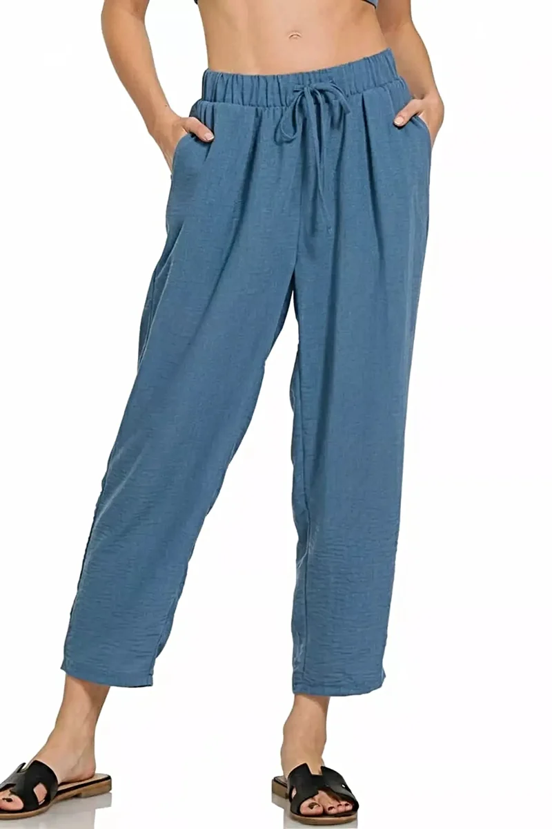 Zenana geweven crêpe broek met elastische tailleband