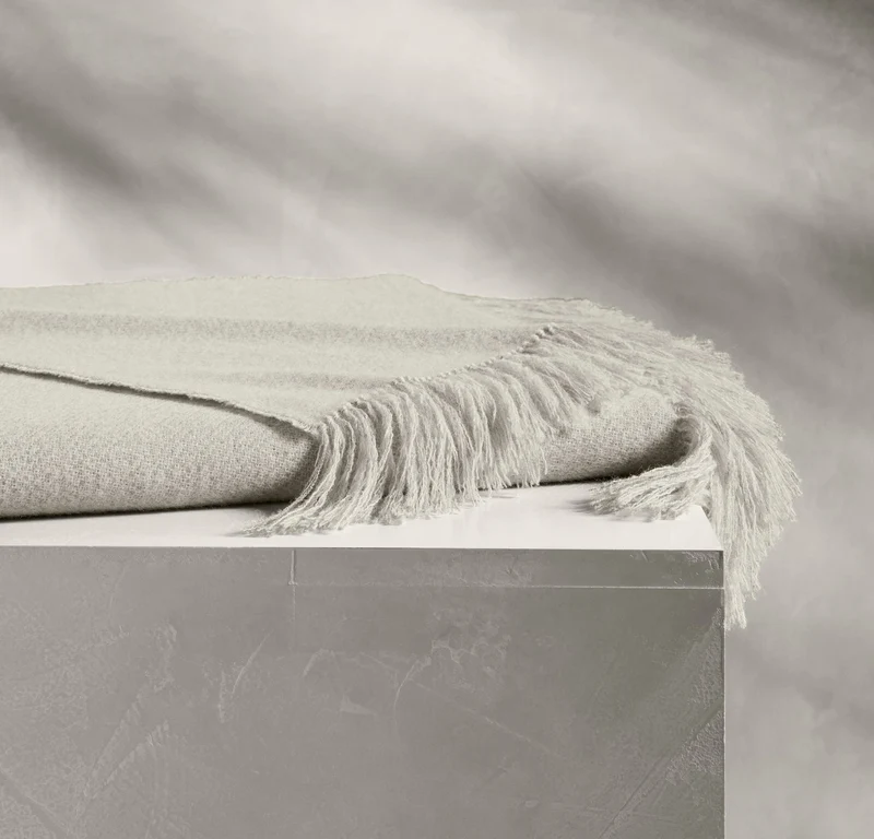 Alpaca Pin Check Oversized Throw Blanket - Ivory/Pewter