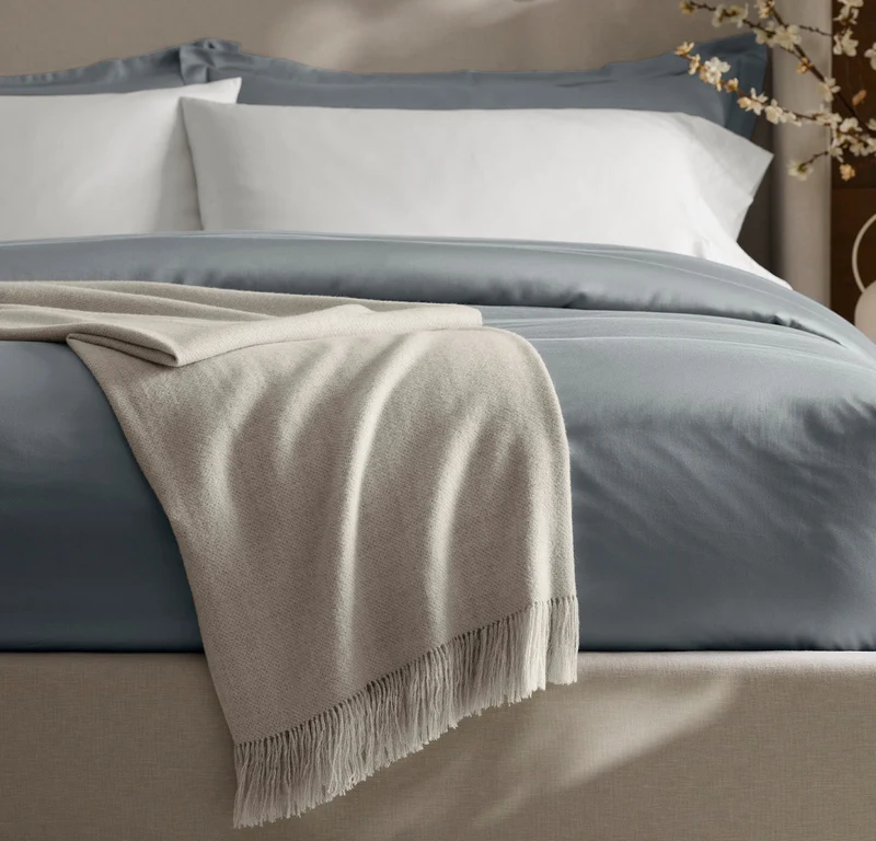 Alpaca Pin Check Oversized Throw Blanket - Ivory/Pewter