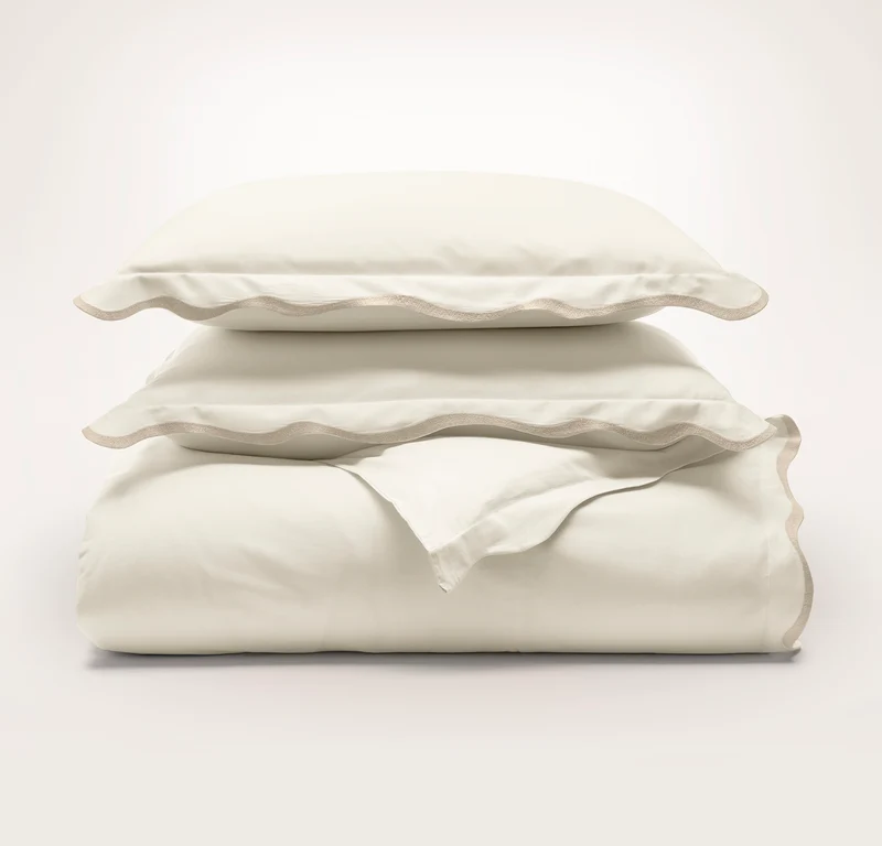 Signature Embellished Duvet Set - Cream/Sand Curved Edge