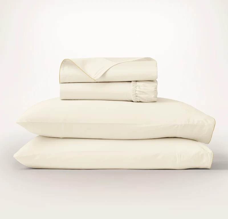Signature Embellished Sheet Set - Cream/Buttercup Piped Edge