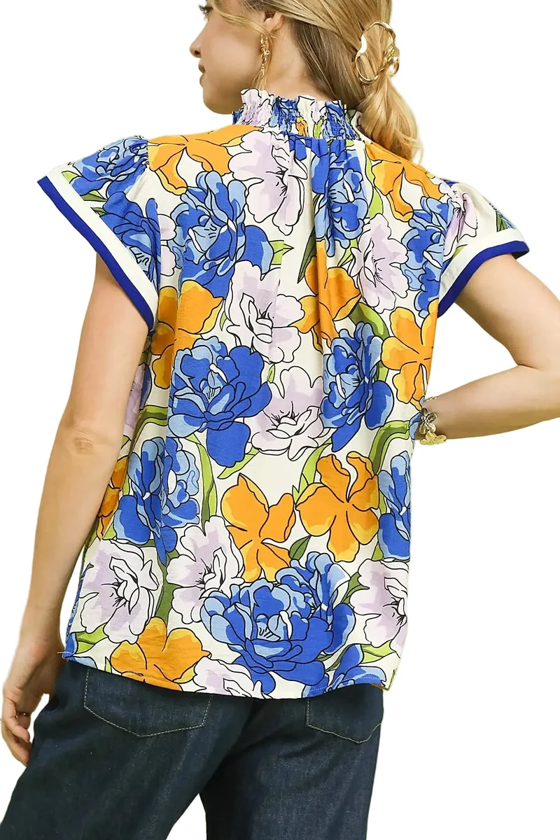 Blouse met bloemenprint en contrasterende bies - Lichtgewicht, stijlvolle casual top