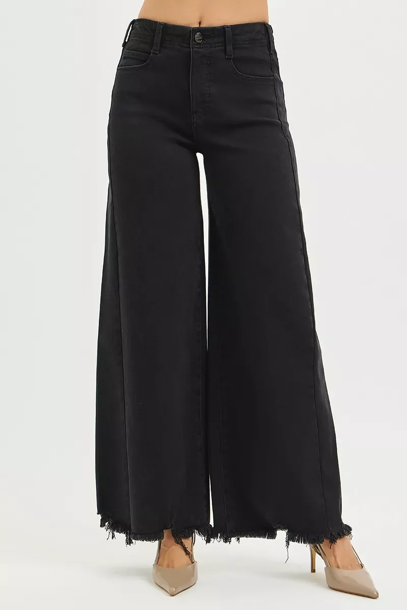 RISEN Jeans met hoge taille en palazzo pijpen en gerafelde zoom en buikcontrole