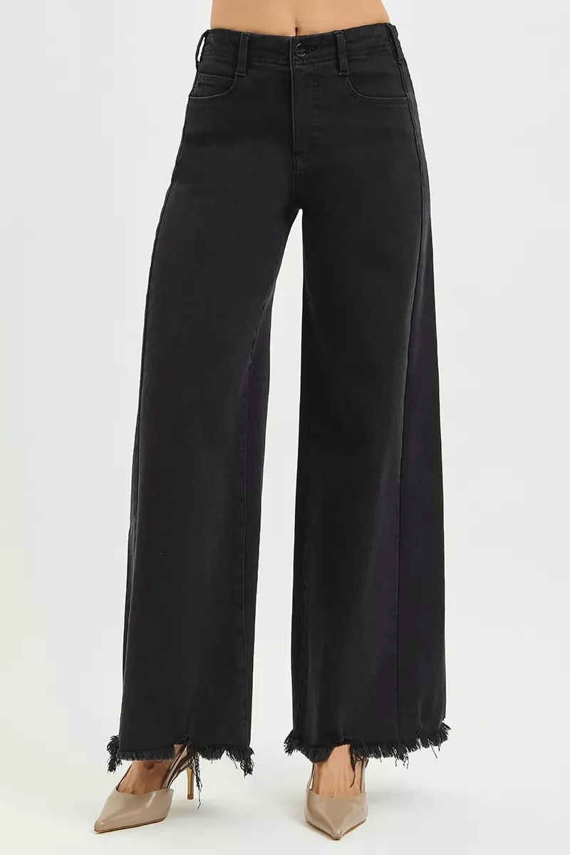 RISEN Jeans met hoge taille en palazzo pijpen en gerafelde zoom en buikcontrole