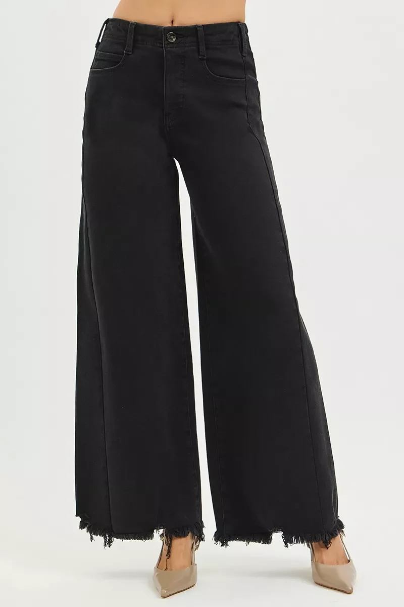 RISEN Jeans met hoge taille en palazzo pijpen en gerafelde zoom en buikcontrole