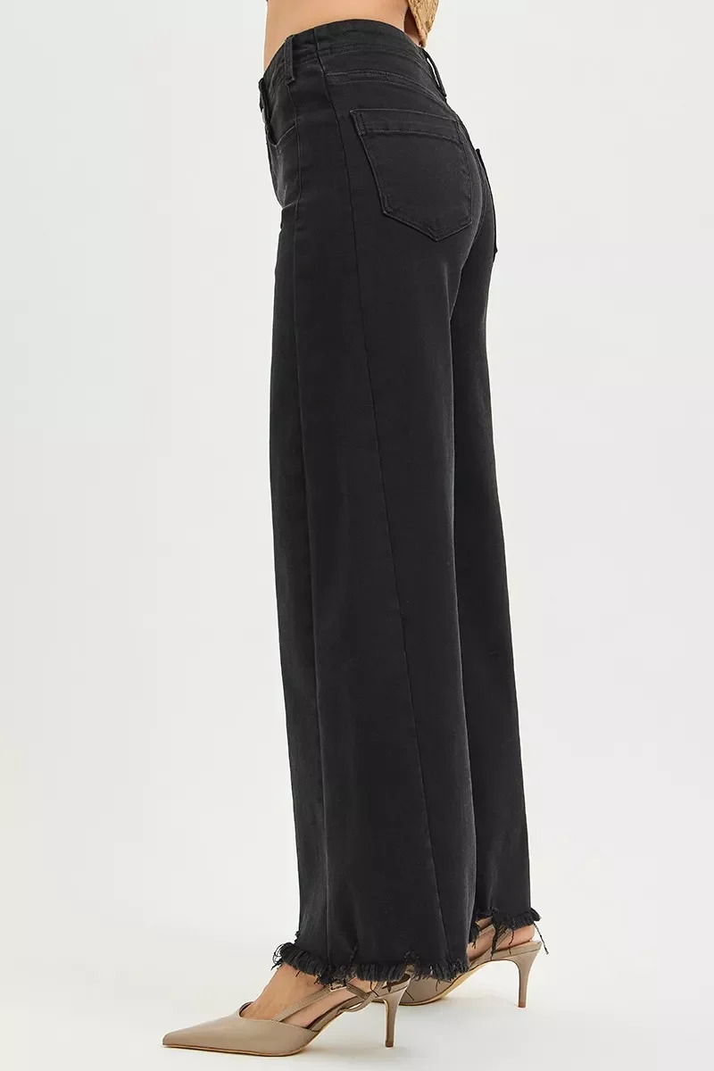 RISEN Jeans met hoge taille en palazzo pijpen en gerafelde zoom en buikcontrole