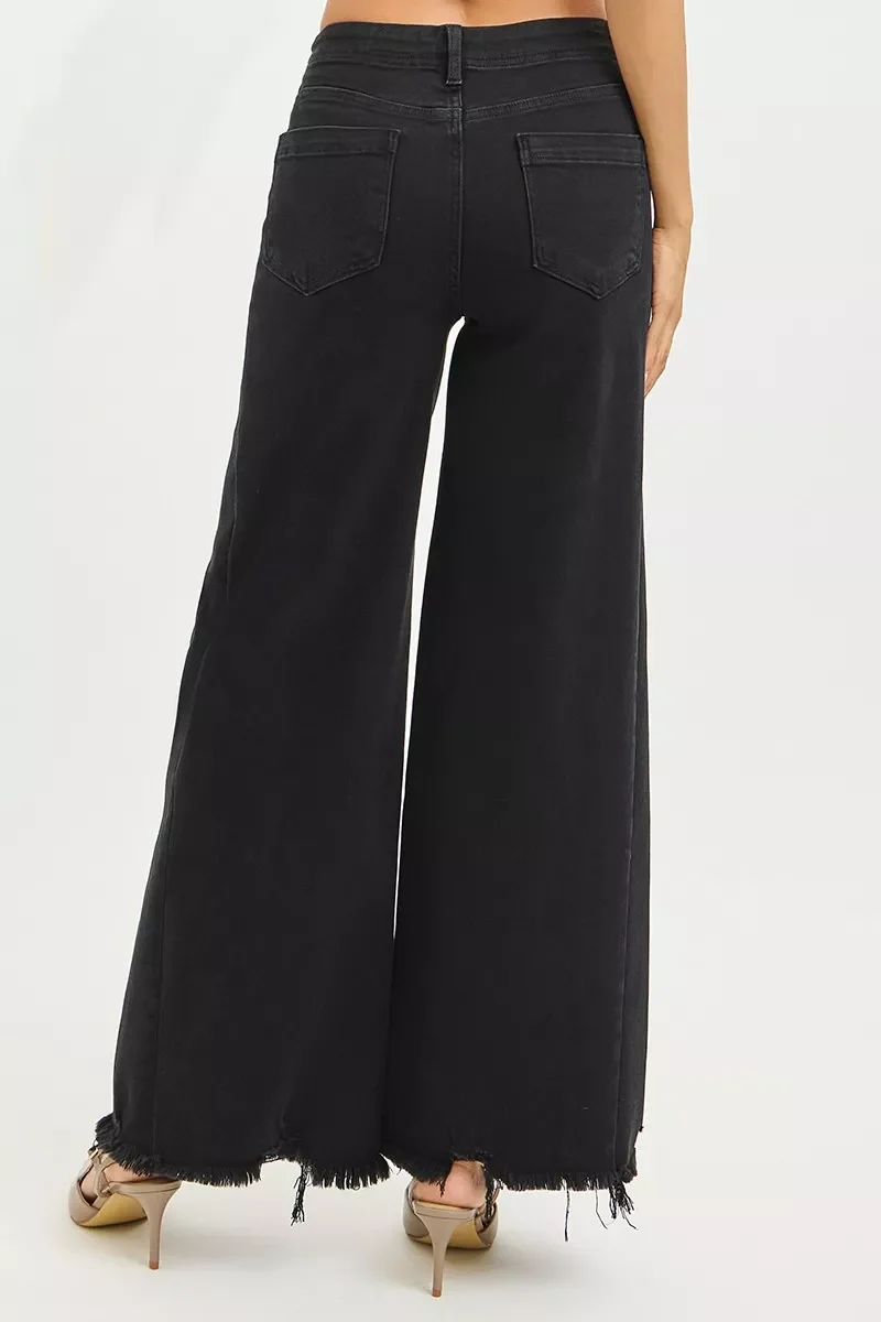 RISEN Jeans met hoge taille en palazzo pijpen en gerafelde zoom en buikcontrole