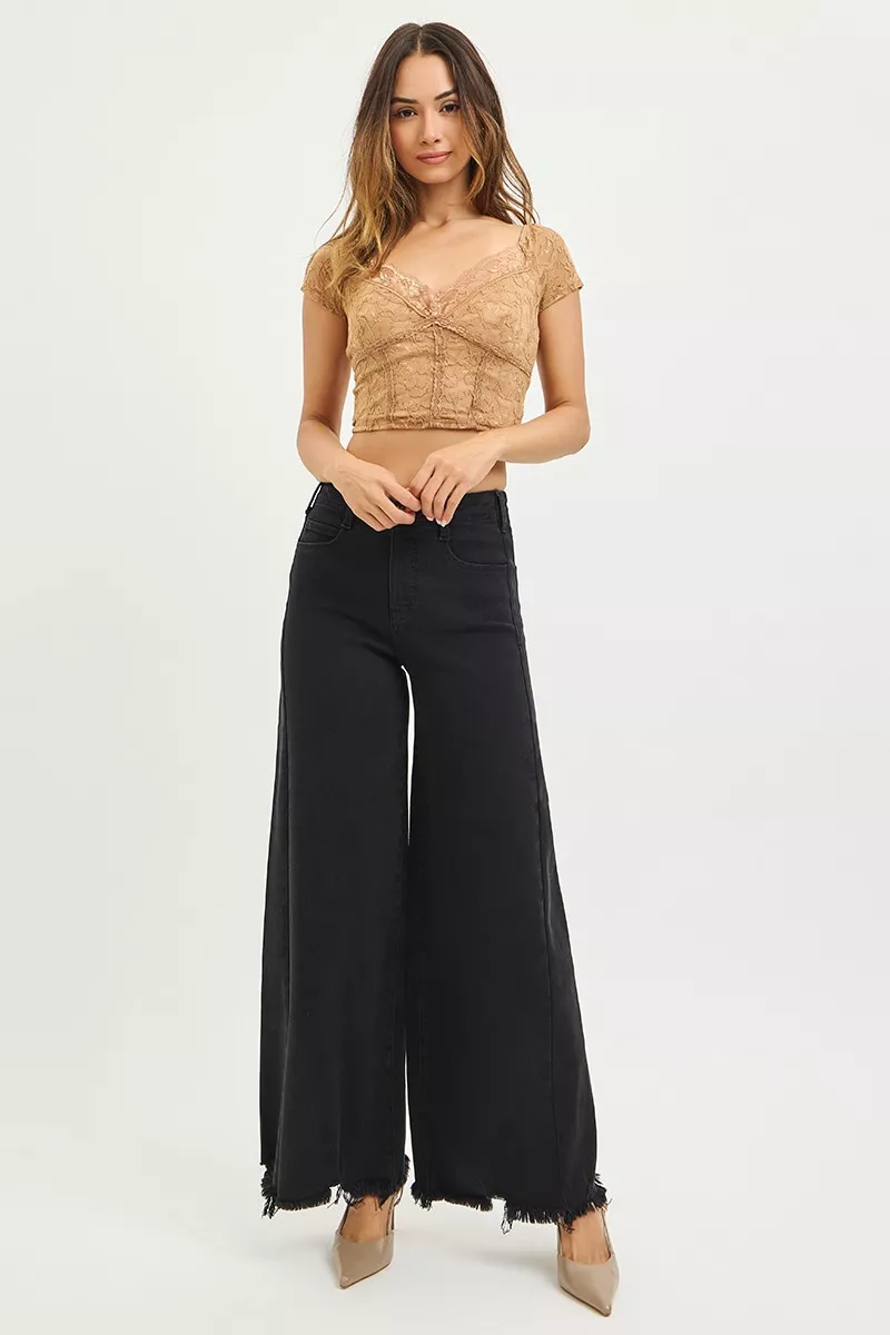 RISEN Jeans met hoge taille en palazzo pijpen en gerafelde zoom en buikcontrole
