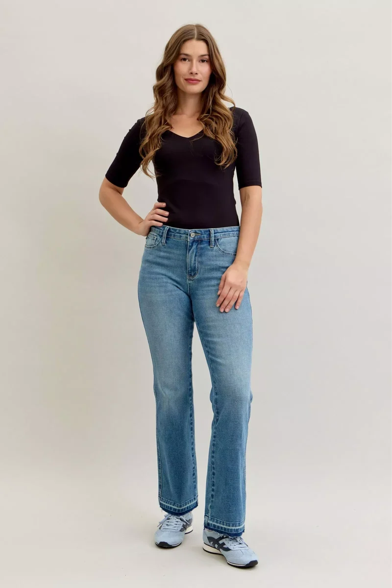 Judy Blue Full Size Mid Rise Slim Bootcut Tummy Control Release Hem Jeans Plus Size