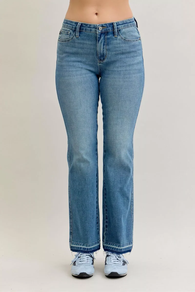 Judy Blue Full Size Mid Rise Slim Bootcut Tummy Control Release Hem Jeans Plus Size