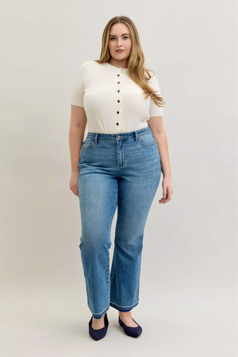 Judy Blue Full Size Mid Rise Slim Bootcut Tummy Control Release Hem Jeans Plus Size