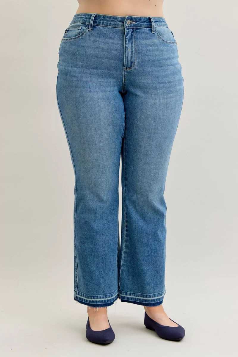 Judy Blue Full Size Mid Rise Slim Bootcut Tummy Control Release Hem Jeans Plus Size