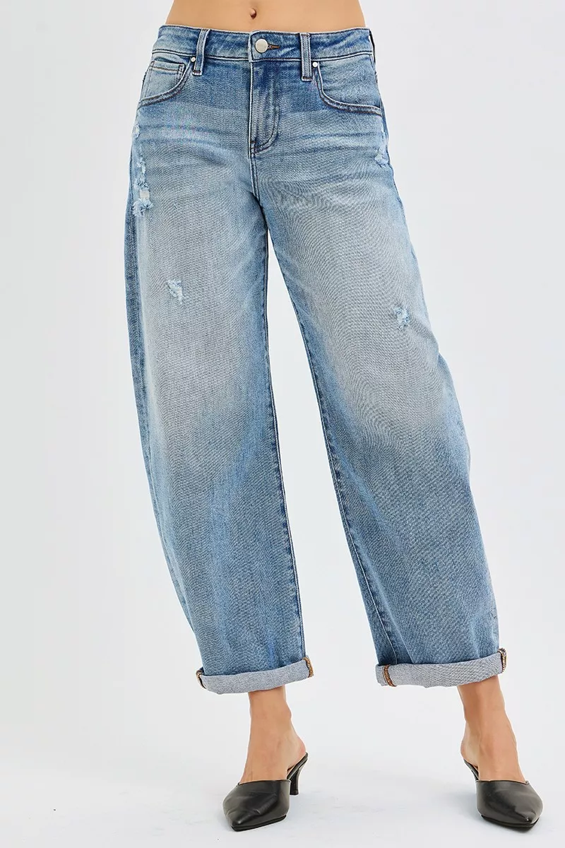 RISEN Losse, enkellange jeans met manchetten, grote maten