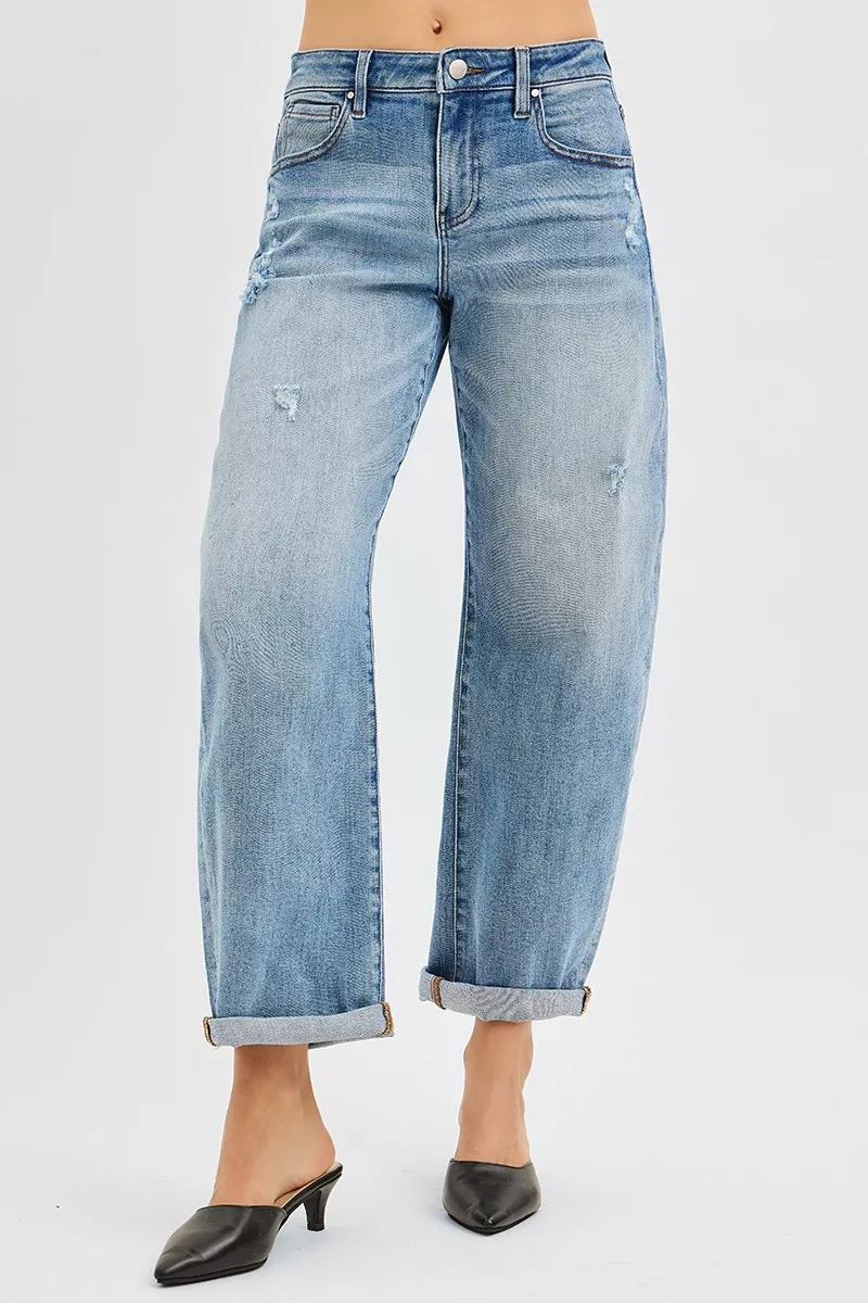 RISEN Losse, enkellange jeans met manchetten, grote maten