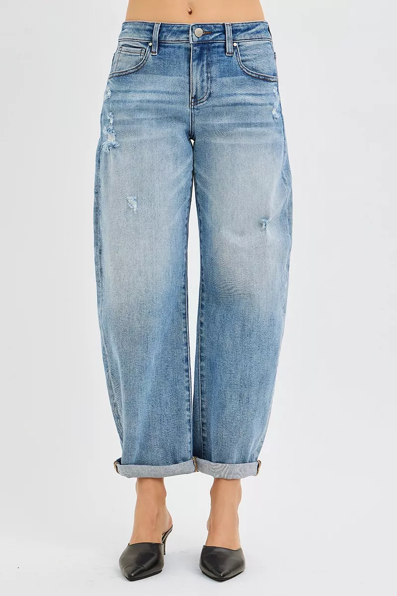 RISEN Losse, enkellange jeans met manchetten, grote maten