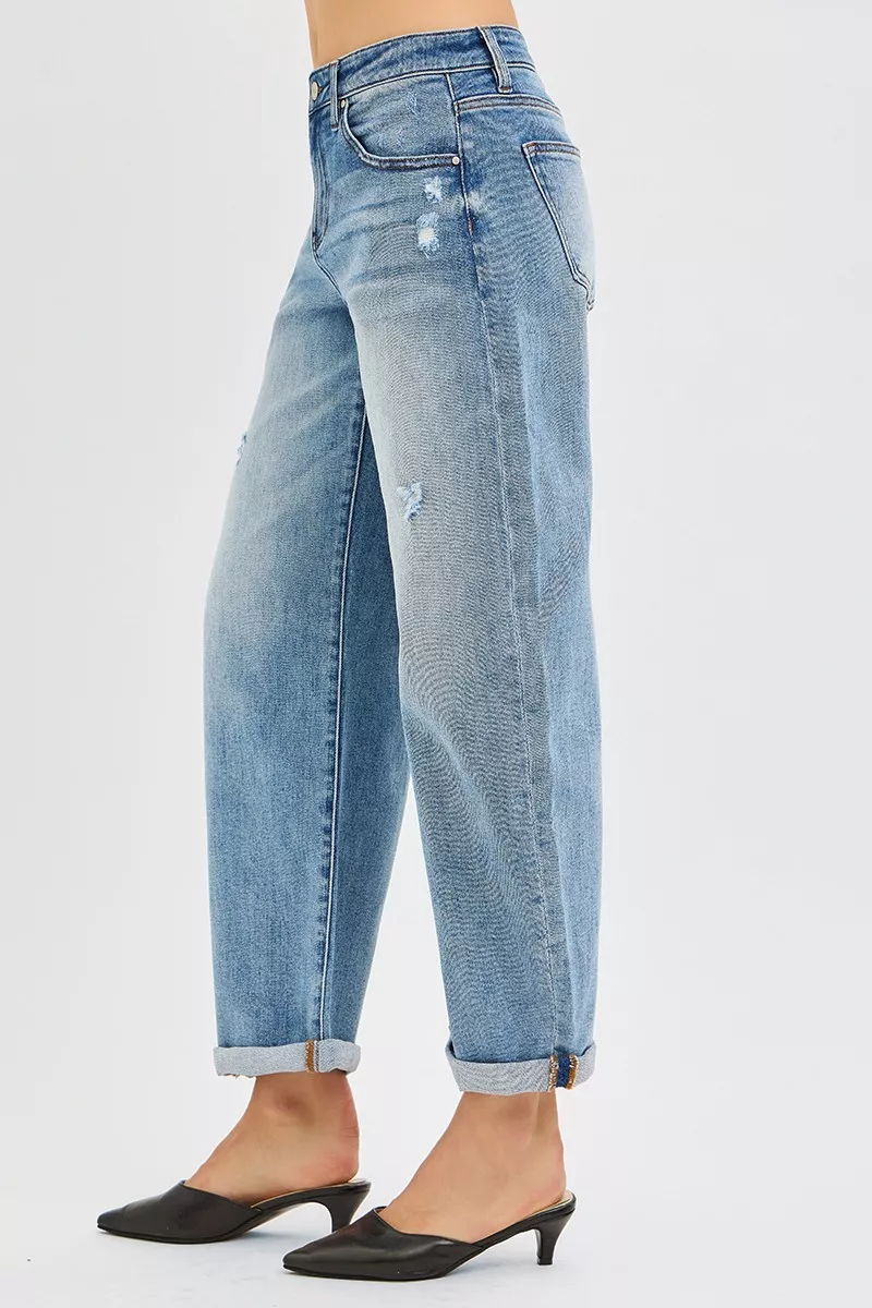 RISEN Losse, enkellange jeans met manchetten, grote maten