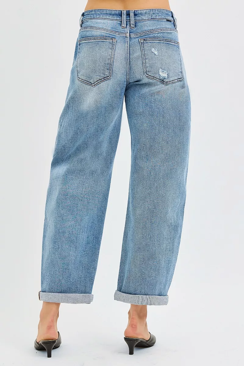 RISEN Losse, enkellange jeans met manchetten, grote maten