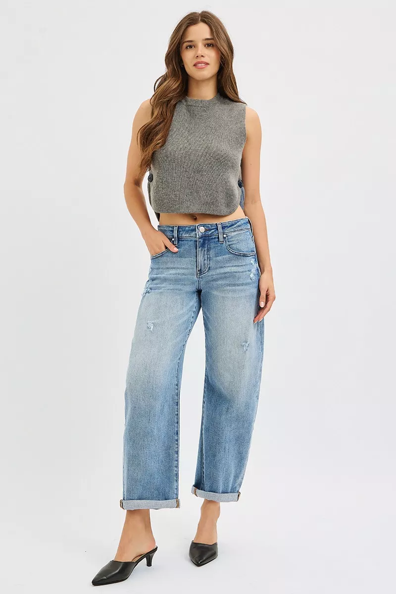 RISEN Losse, enkellange jeans met manchetten, grote maten
