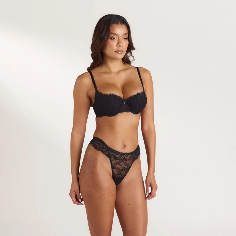 Lace Balconette Extreme Push-Up BH - Zwart