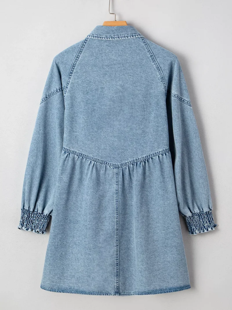 Mini-jurk van denim met geplooide manchetten en wijde pijpen