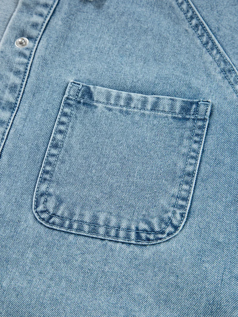Mini-jurk van denim met geplooide manchetten en wijde pijpen