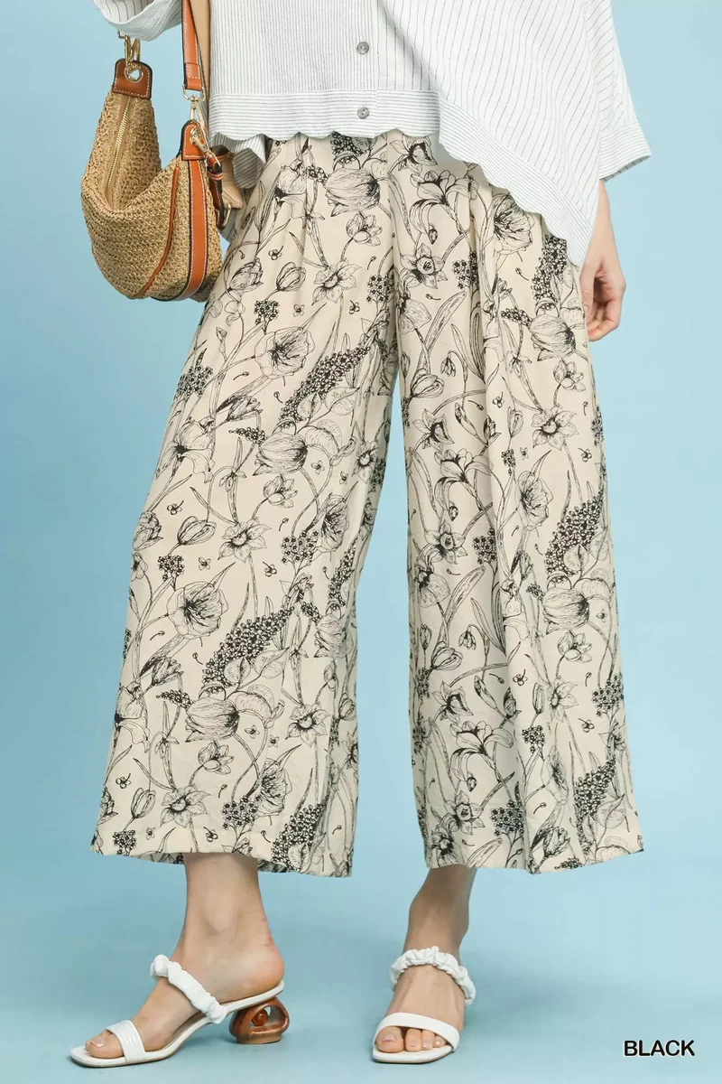 Umgee broek met tweekleurige bloemenprint