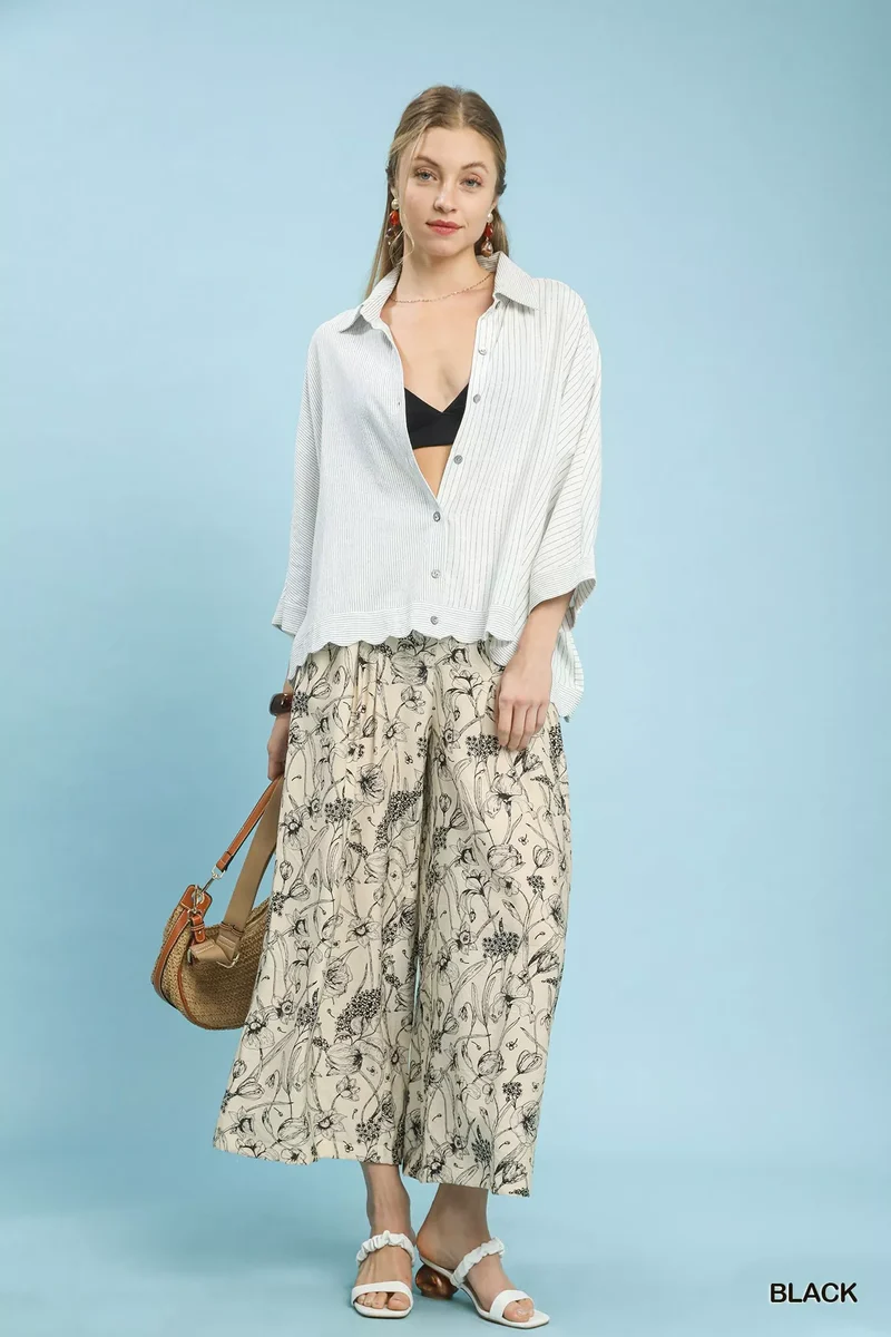 Umgee broek met tweekleurige bloemenprint