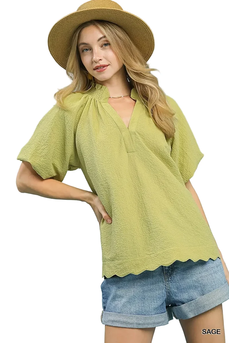 Elegante blouse met geschulpte zoom in een gestructureerde stof - 100% polyester, flatterende pasvorm