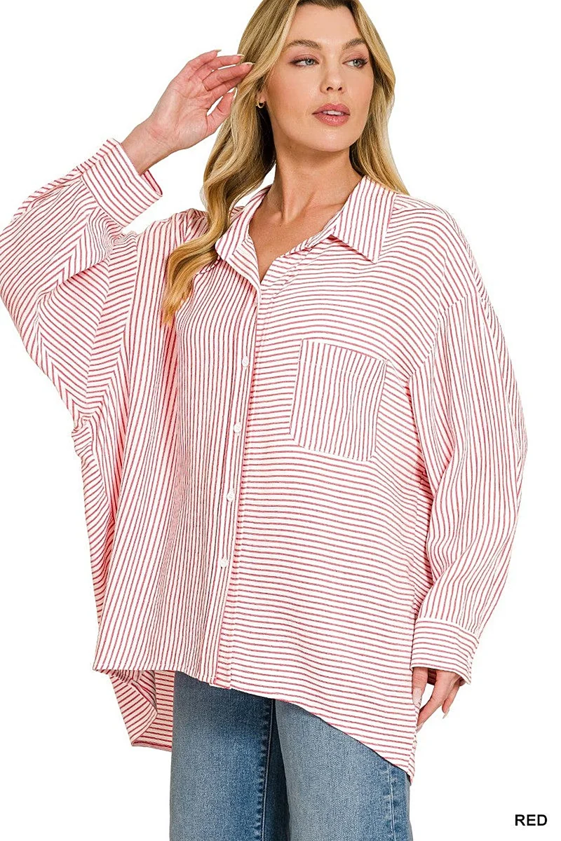 Elegant geweven gestreept overhemd - klassiek ontwerp met knoopsluiting, veelzijdig voor elke gelegenheid.