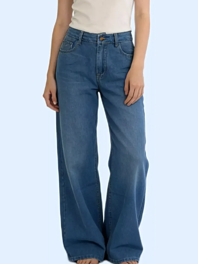 Stijlvolle jeans met wijde pijpen en zakken - Klassieke mix van 85% katoen voor een moeiteloos chique look.