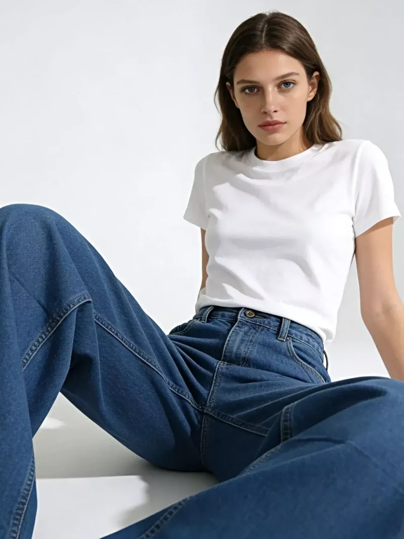 Stijlvolle jeans met wijde pijpen en zakken - Klassieke mix van 85% katoen voor een moeiteloos chique look.