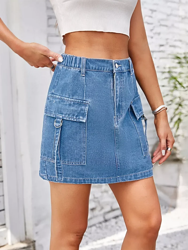 Stijlvolle casual cargorok met zakken - 95% rayon, machinewasbaar denim
