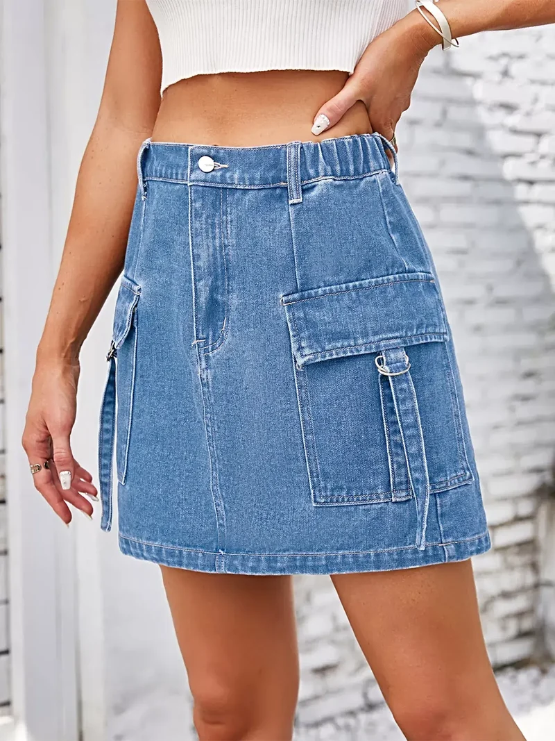 Stijlvolle casual cargorok met zakken - 95% rayon, machinewasbaar denim