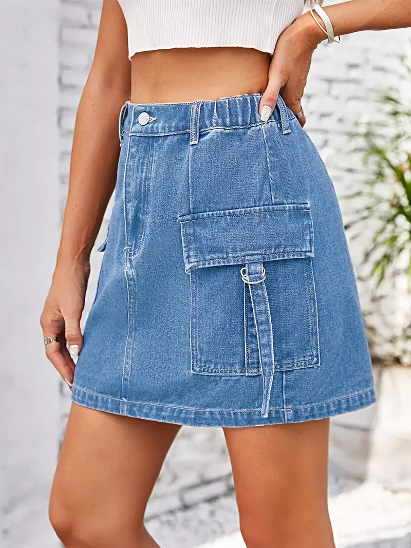 Stijlvolle casual cargorok met zakken - 95% rayon, machinewasbaar denim