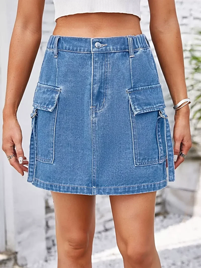 Stijlvolle casual cargorok met zakken - 95% rayon, machinewasbaar denim